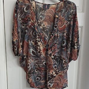Buffalo Multicolor Feather Print Blouse
